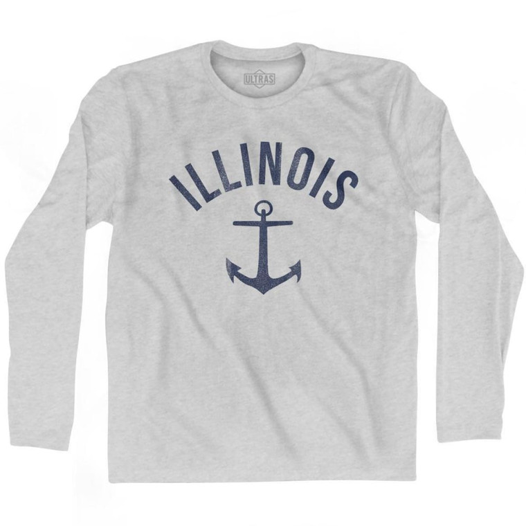 Illinois State Anchor Home Cotton Adult Long Sleeve T-shirt - Grey Heather