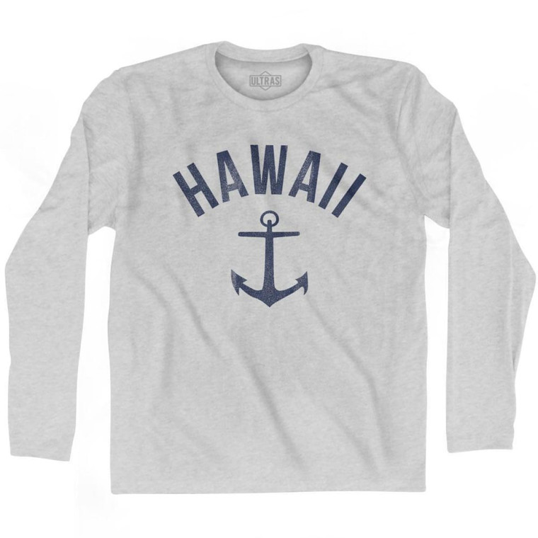 Hawaii State Anchor Home Cotton Adult Long Sleeve T-shirt - Grey Heather
