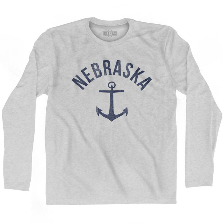 Nebraska State Anchor Home Cotton Adult Long Sleeve T-shirt - Grey Heather