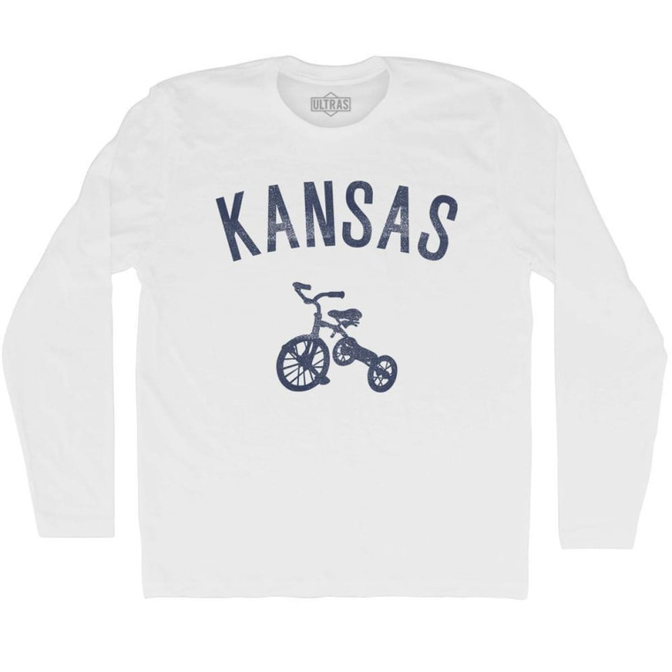 Kansas State Tricycle Adult Cotton Long Sleeve T-shirt - White