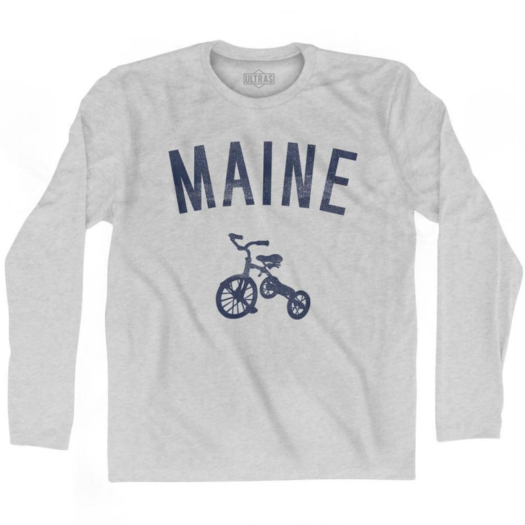 Maine State Tricycle Adult Cotton Long Sleeve T-shirt - Grey Heather