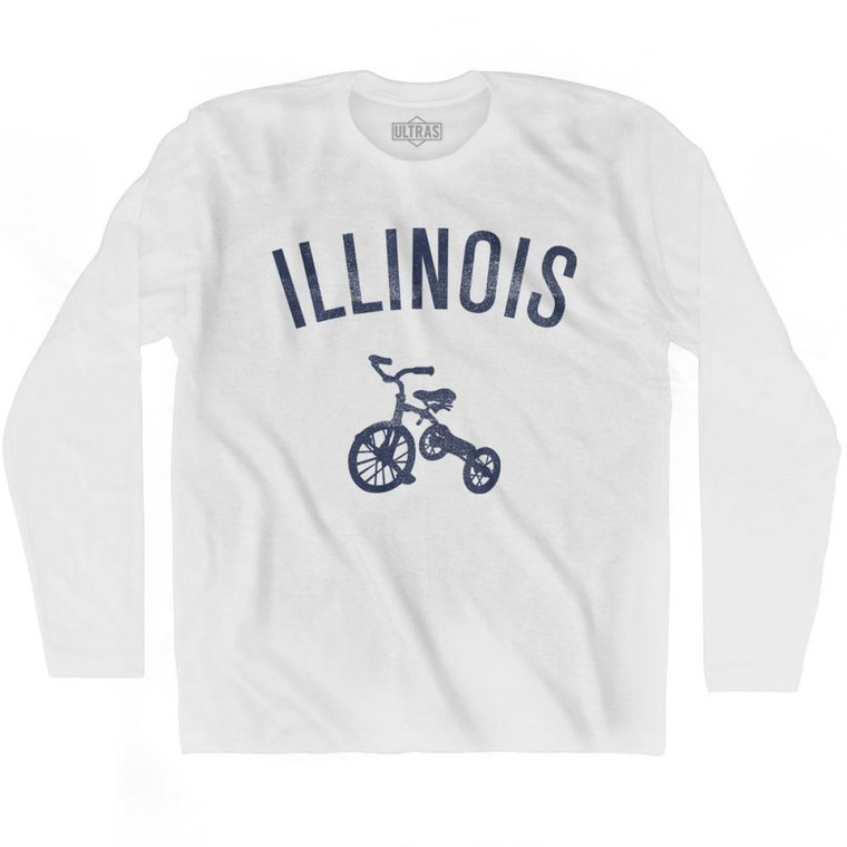 Illinois State Tricycle Adult Cotton Long Sleeve T-shirt - White