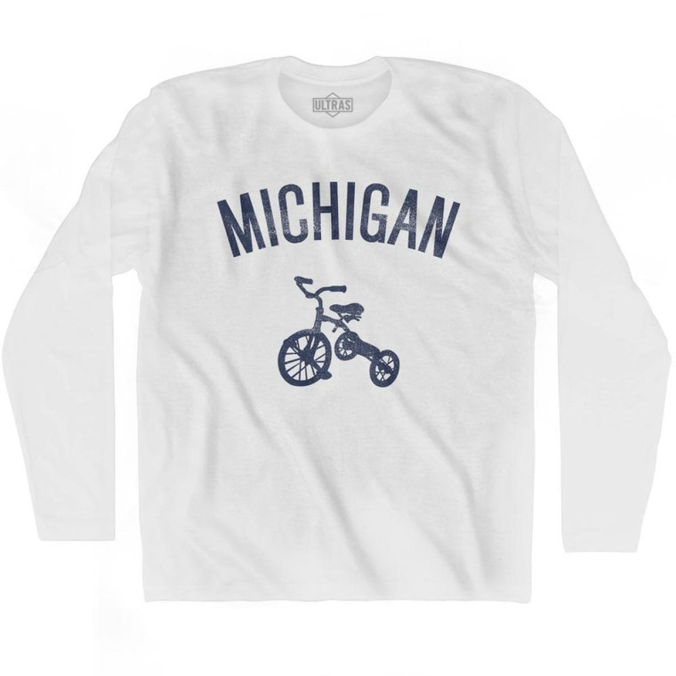 Michigan State Tricycle Adult Cotton Long Sleeve T-shirt - White