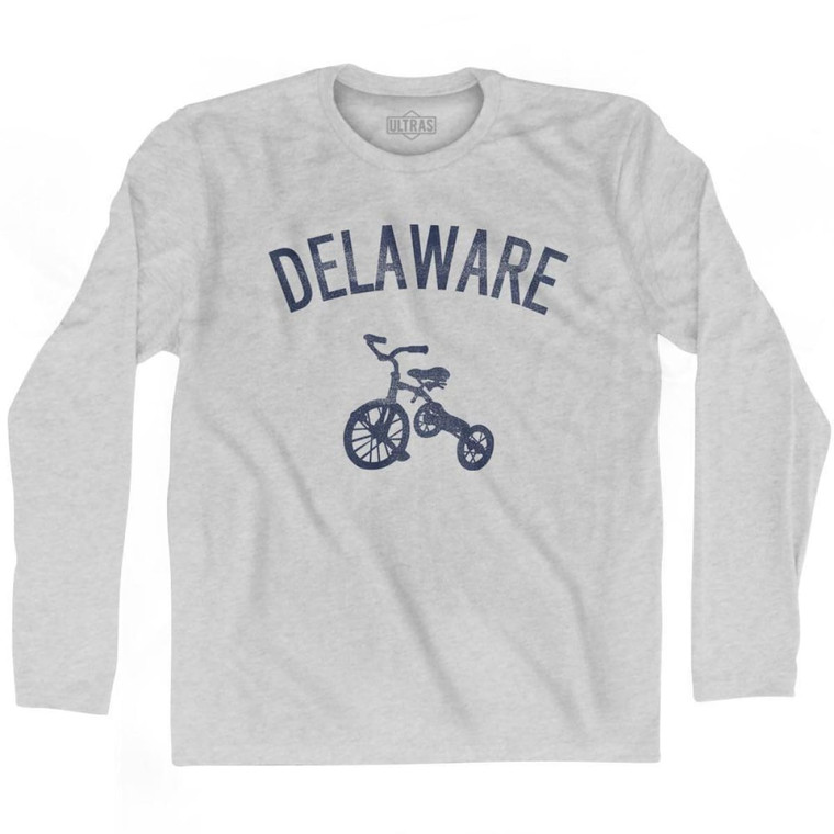 Delaware State Tricycle Adult Cotton Long Sleeve T-shirt - Grey Heather