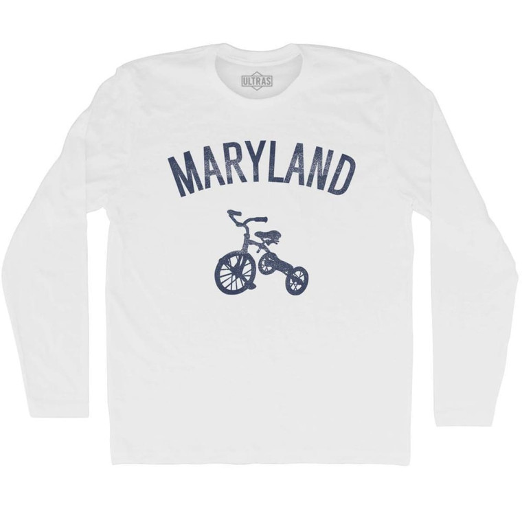 Maryland State Tricycle Adult Cotton Long Sleeve T-shirt - White