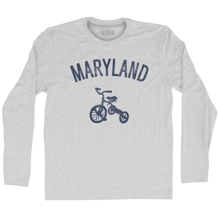 Maryland State Tricycle Adult Cotton Long Sleeve T-shirt - Grey Heather