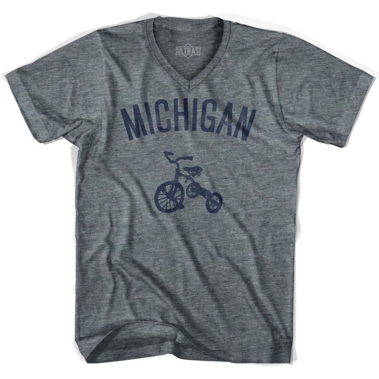 Michigan State Tricycle Adult Tri-Blend V-neck Womens T-shirt-Athletic Grey