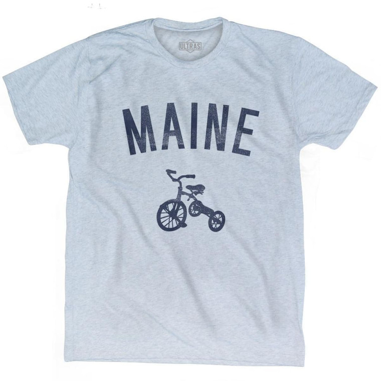 Maine State Tricycle Adult Tri-Blend T-shirt-Athletic White