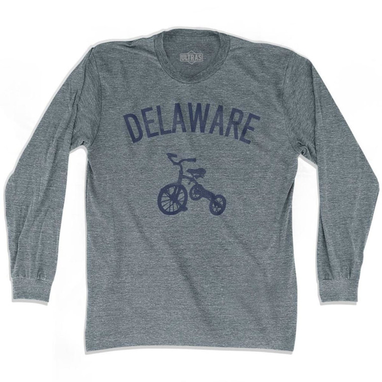 Delaware State Tricycle Adult Tri-Blend Long Sleeve T-shirt-Athletic Grey