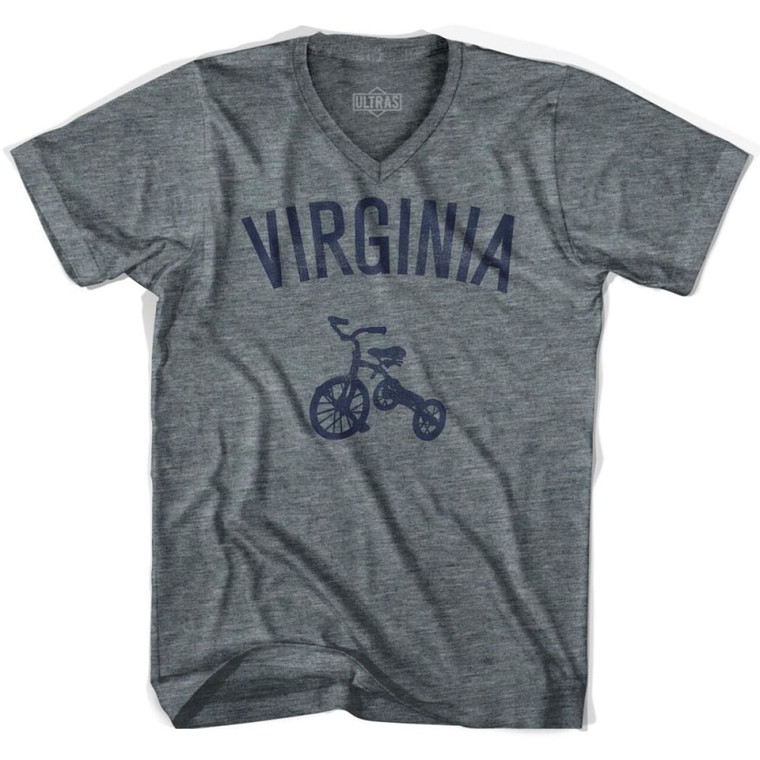 Virginia State Tricycle Adult Tri-Blend V-neck Womens T-shirt - Athletic Grey