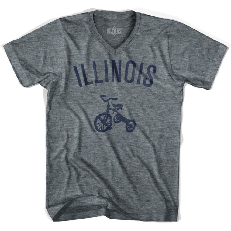 Illinois State Tricycle Adult Tri-Blend V-neck Womens T-shirt - Athletic Grey