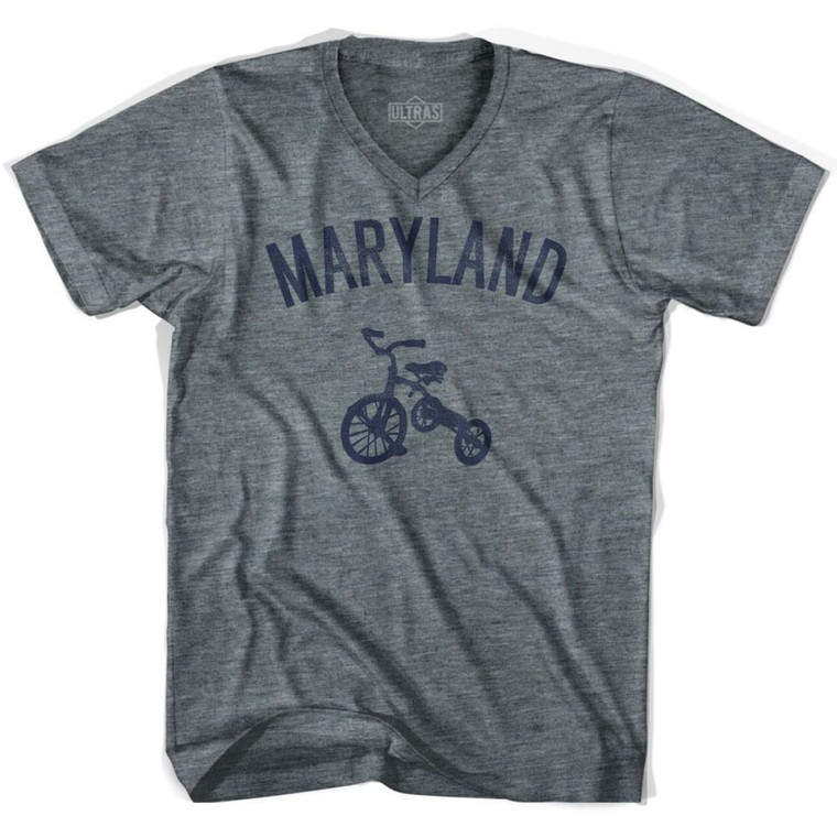 Maryland State Tricycle Adult Tri-Blend V-neck T-shirt - Athletic Grey