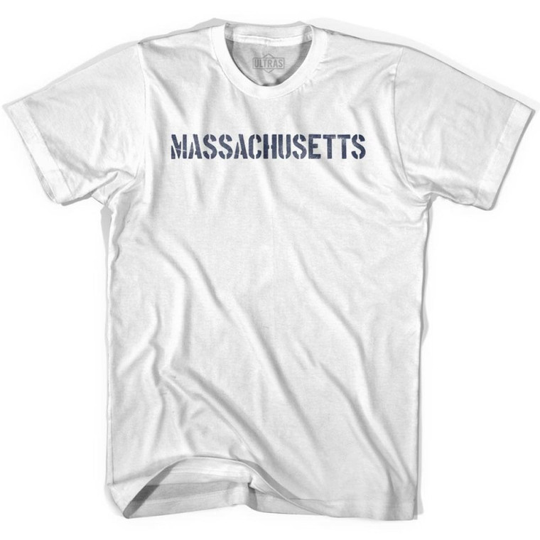 Massachusetts State Stencil Youth Cotton T-shirt - White