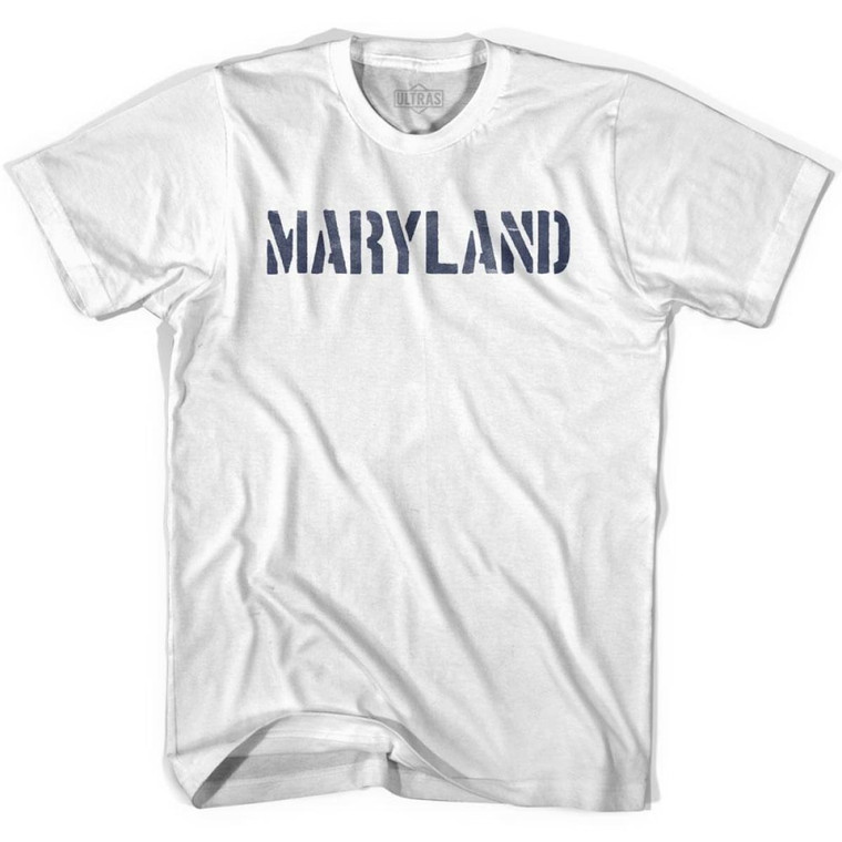 Maryland State Stencil Youth Cotton T-shirt - White