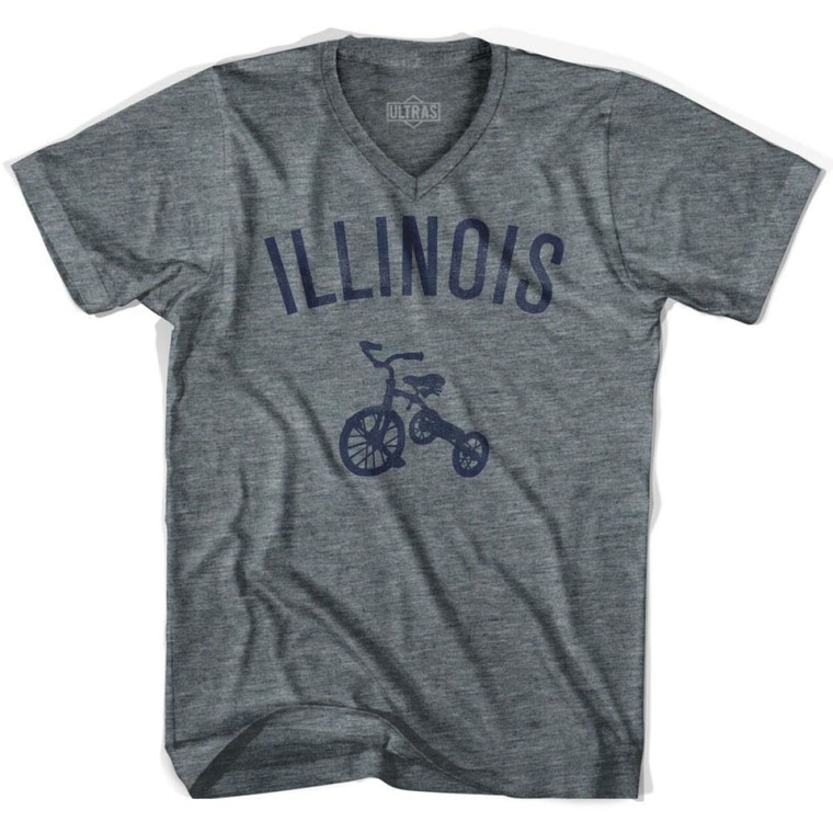 Illinois State Tricycle Adult Tri-Blend V-neck T-shirt - Athletic Grey