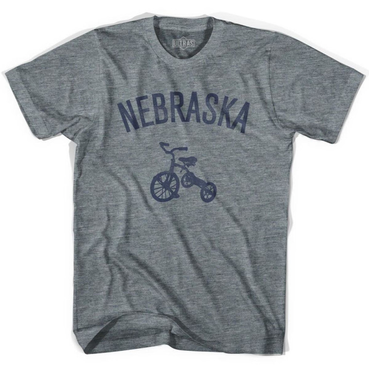 Nebraska State Tricycle Adult Tri-Blend T-shirt-Athletic Grey