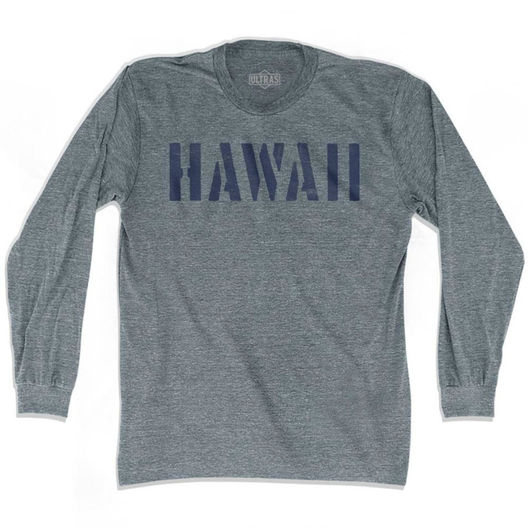 Hawaii State Stencil Adult Tri-Blend Long Sleeve T-shirt - Athletic Grey