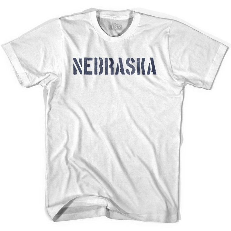 Nebraska State Stencil Youth Cotton T-shirt-White
