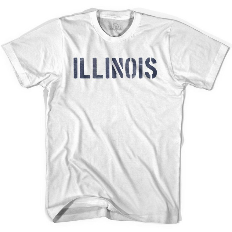 Illinois State Stencil Adult Cotton T-shirt - White