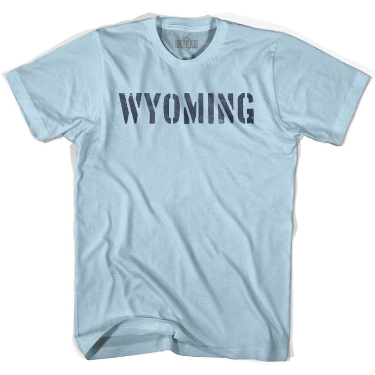 Wyoming State Stencil Adult Cotton T-shirt - Light Blue