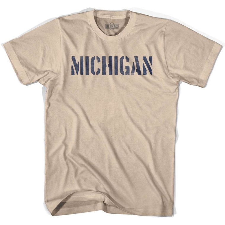 Michigan State Stencil Adult Cotton T-shirt - Creme