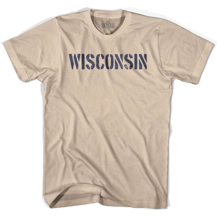 Wisconsin State Stencil Adult Cotton T-shirt - Creme