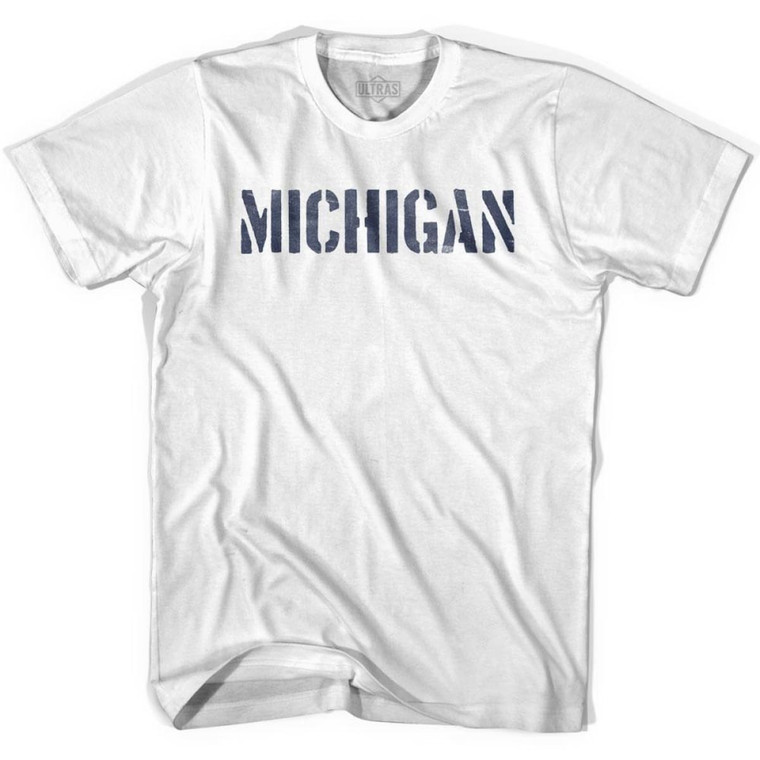 Michigan State Stencil Adult Cotton T-shirt - White