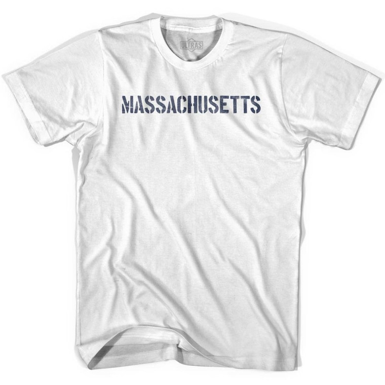 Massachusetts State Stencil Adult Cotton T-shirt - White