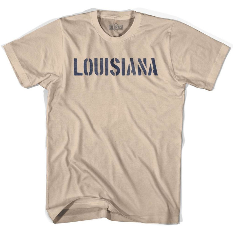 Louisiana State Stencil Adult Cotton T-shirt-Creme