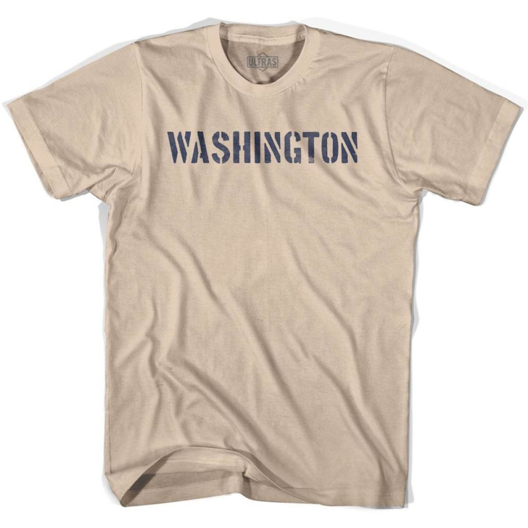 Washington State Stencil Adult Cotton T-shirt-Creme