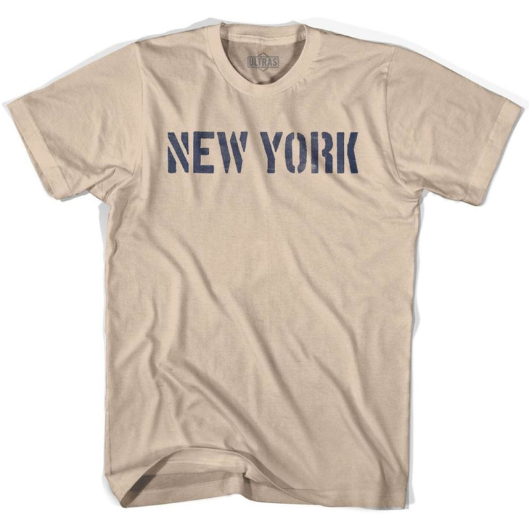 New York State Stencil Adult Cotton T-shirt-Creme