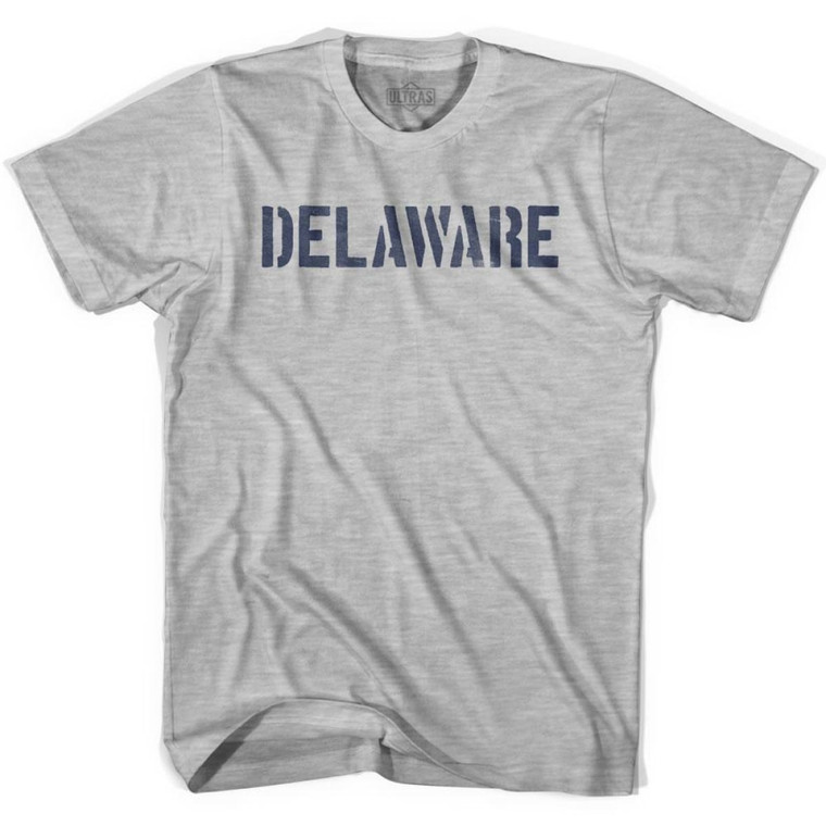 Delaware State Stencil Adult Cotton T-shirt-Grey Heather