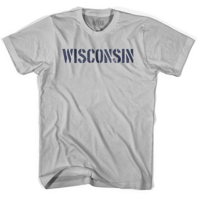 Wisconsin State Stencil Adult Cotton T-shirt - Cool Grey