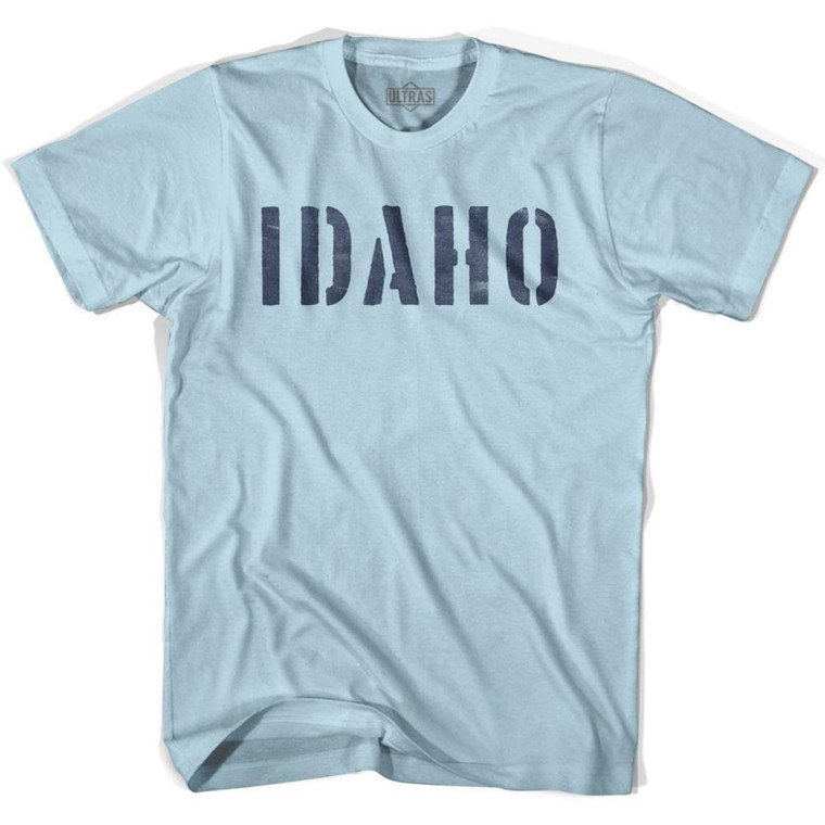 Idaho State Stencil Adult Cotton T-shirt - Light Blue