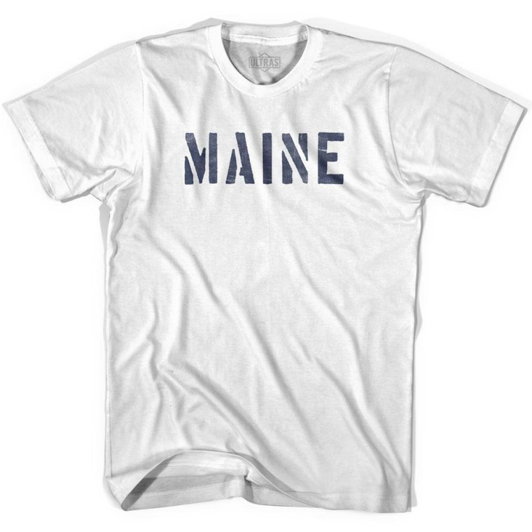 Maine State Stencil Adult Cotton T-shirt - White