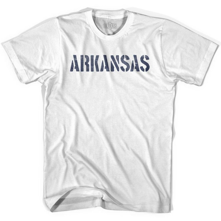 Arkansas State Stencil Adult Cotton T-shirt - White