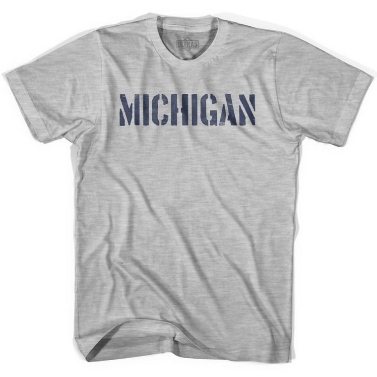 Michigan State Stencil Adult Cotton T-shirt - Grey Heather