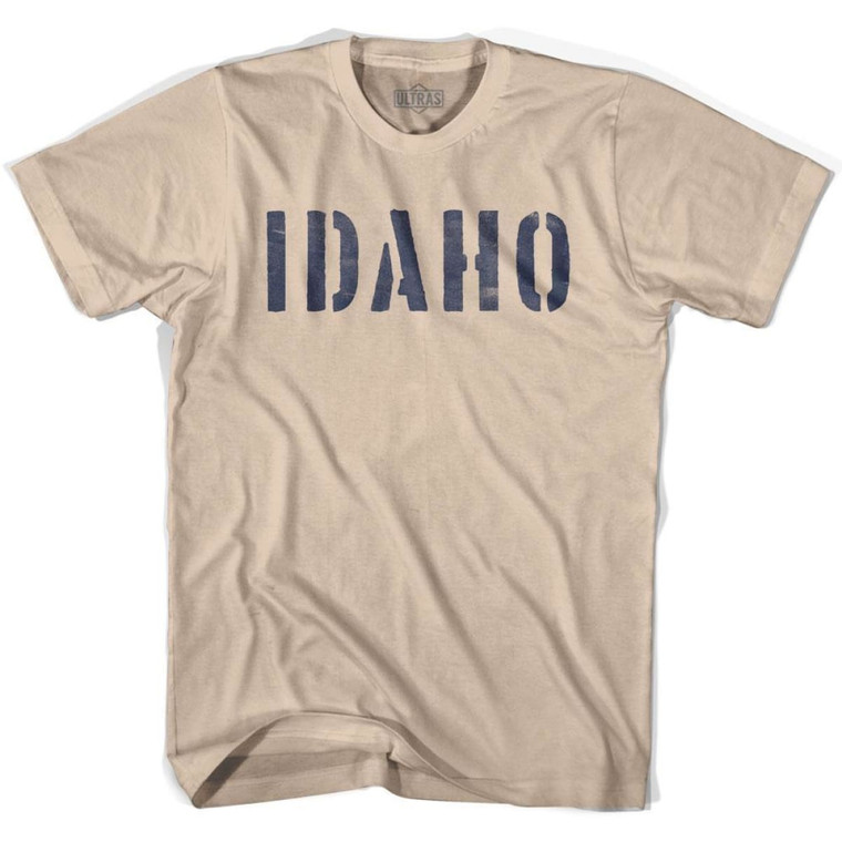Idaho State Stencil Adult Cotton T-shirt - Creme