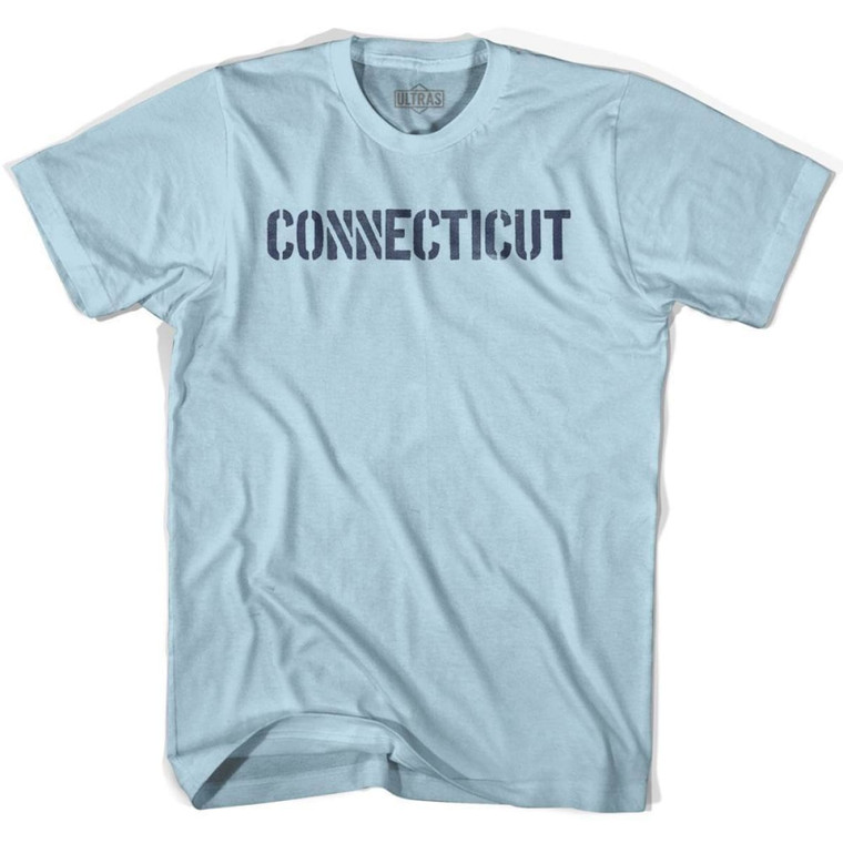 Connecticut State Stencil Adult Cotton T-shirt - Light Blue