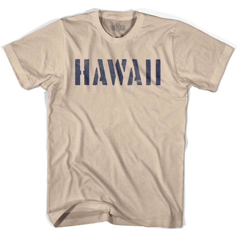 Hawaii State Stencil Adult Cotton T-shirt - Creme