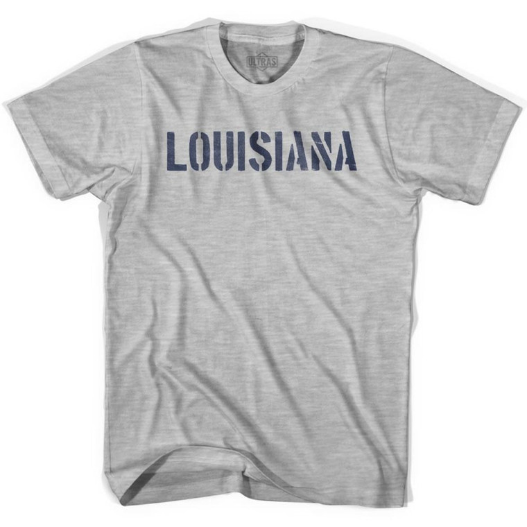 Louisiana State Stencil Adult Cotton T-shirt - Grey Heather