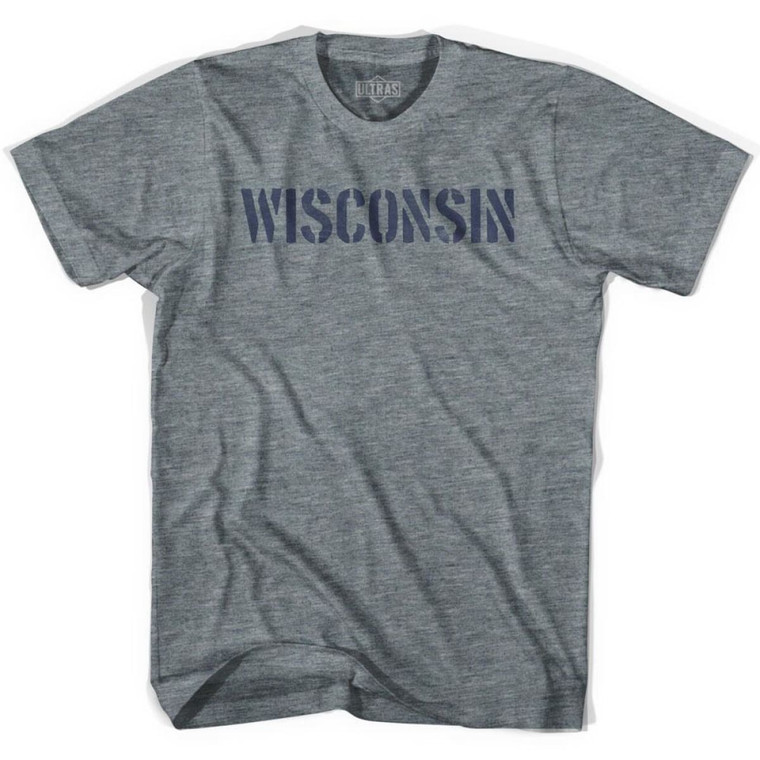 Wisconsin State Stencil Womens Tri-Blend T-shirt - Athletic Grey