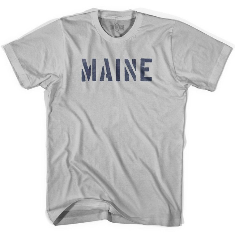 Maine State Stencil Adult Cotton T-shirt - Cool Grey