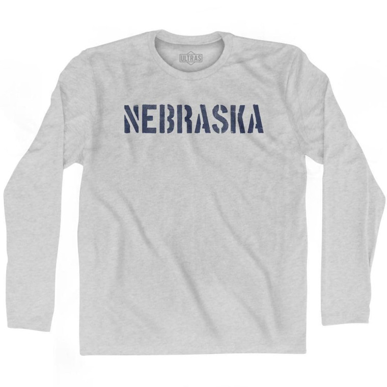 Nebraska State Stencil Adult Cotton Long Sleeve T-shirt - Grey Heather