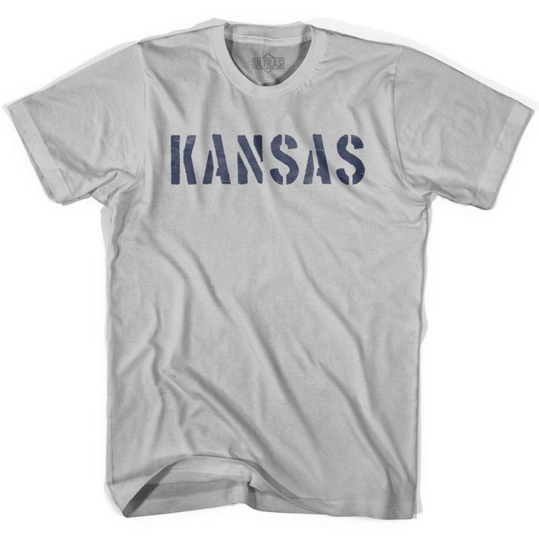 Kansas State Stencil Adult Cotton T-shirt - Cool Grey