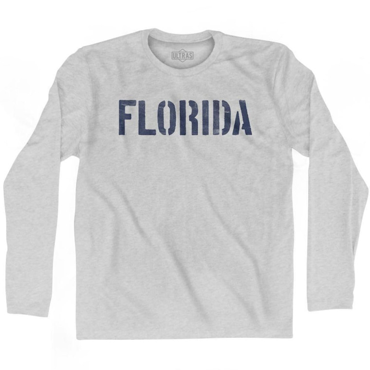 Florida State Stencil Adult Cotton Long Sleeve T-shirt - Grey Heather