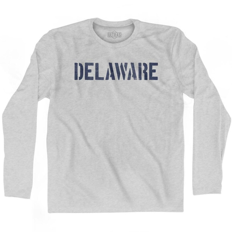 Delaware State Stencil Adult Cotton Long Sleeve T-shirt - Grey Heather