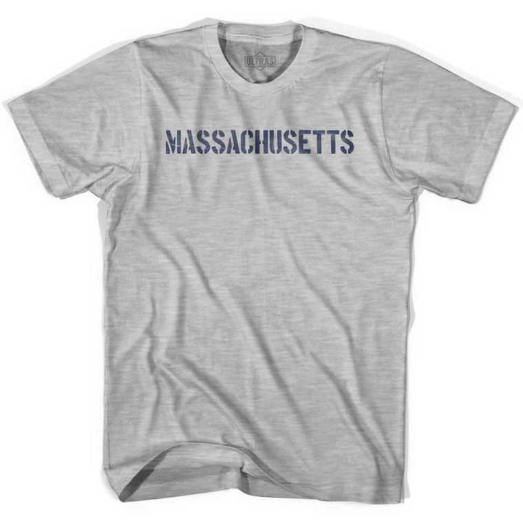 Massachusetts State Stencil Womens Cotton T-shirt - Grey Heather