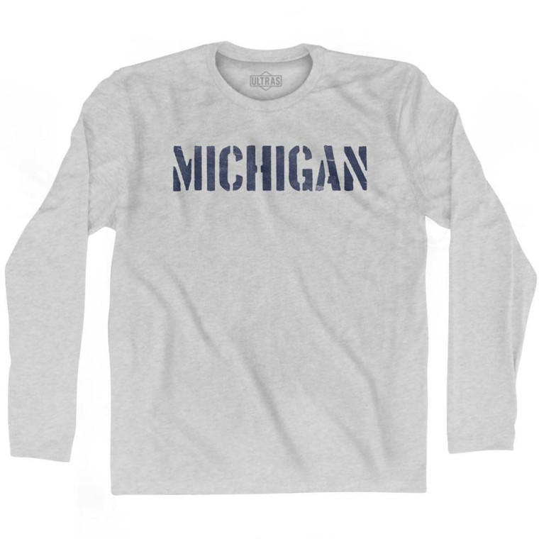 Michigan State Stencil Adult Cotton Long Sleeve T-shirt - Grey Heather