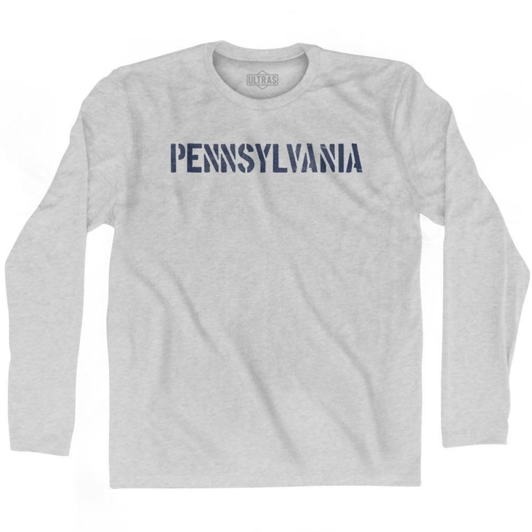 Pennsylvania State Stencil Adult Cotton Long Sleeve T-shirt - Grey Heather